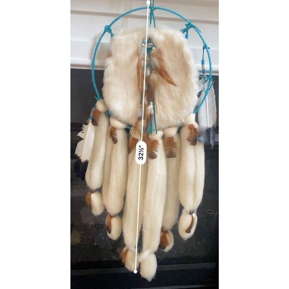 hand-made wool and rabbit`s fur Mandella Aqua Cream Feathers - Picture 3 of 5